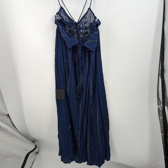 NWT LULU'S Crochet Sheer Halter Strappy Back Maxi Dress - Picture 7 of 12